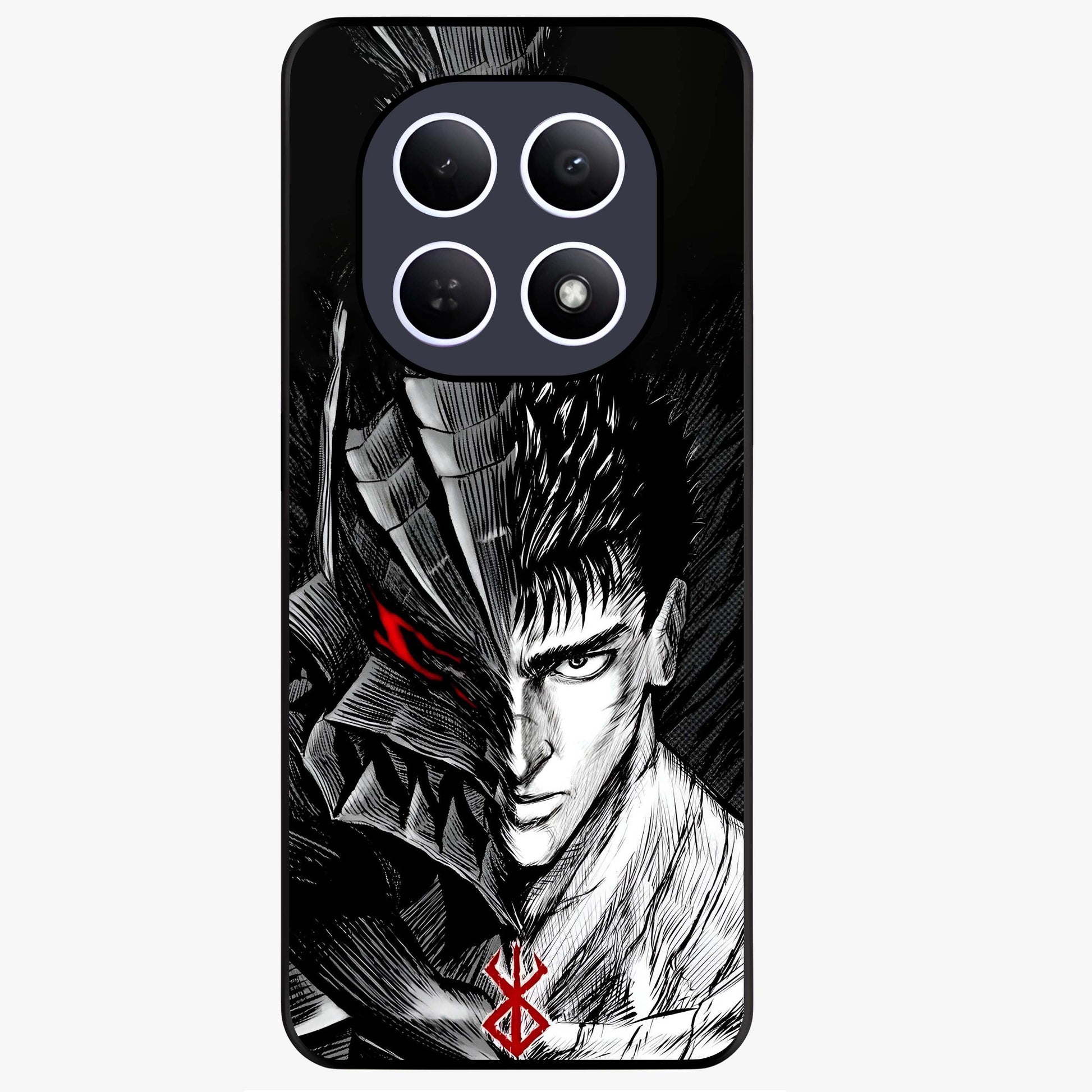 Berserker Blood Oath Glass Case showing flat back view with fierce warrior inspired artwork and glossy glass finish.