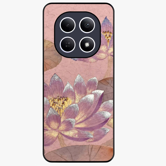 Blossom Mist Lotus Glass Case showing flat back view with serene lotus blossom artwork and glossy glass finish.