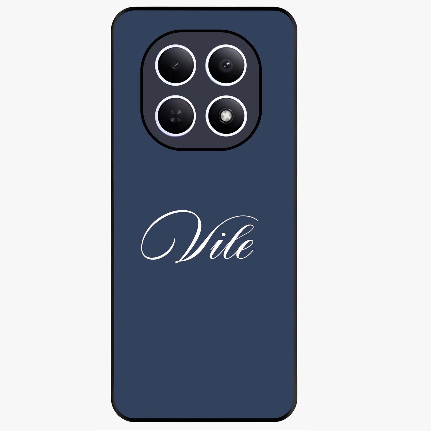 Blue Background Personalized Custom Name Glass Case showing flat back view with minimal blue background and custom name design.