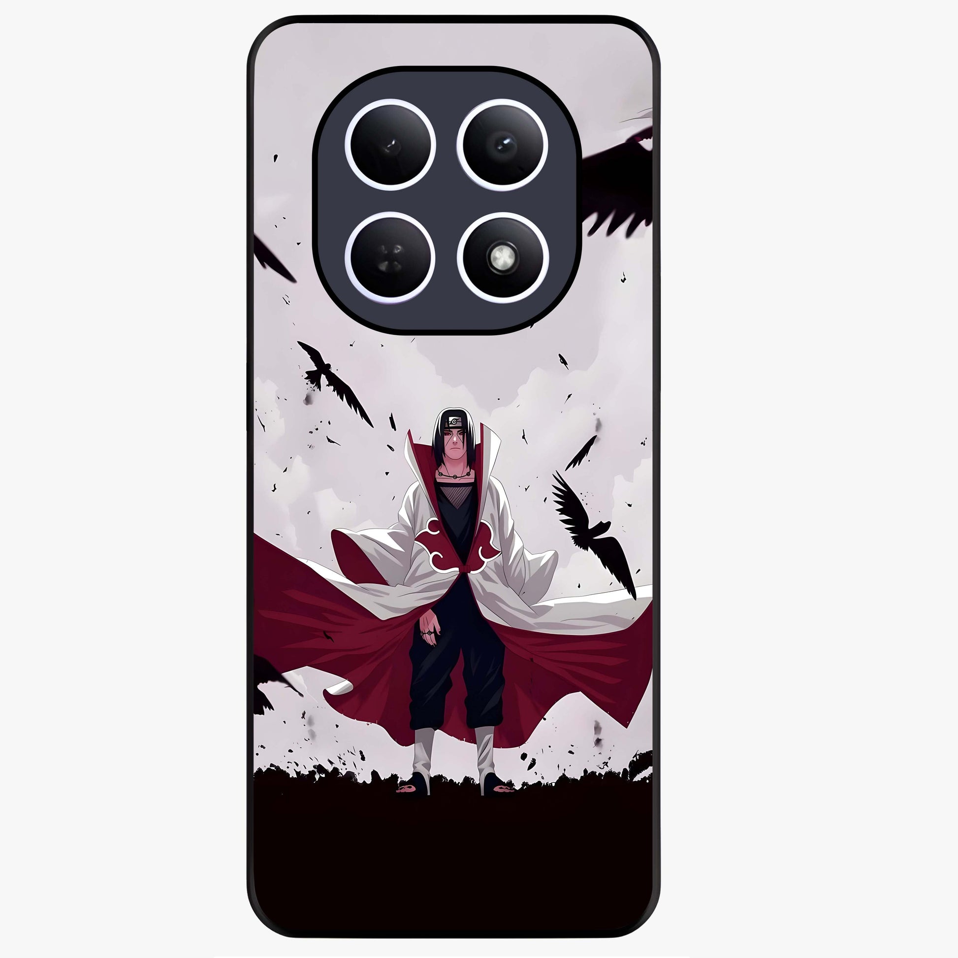 Crimson Crow Ascension Glass Case showing flat back view with mystical crow artwork and glossy glass finish.