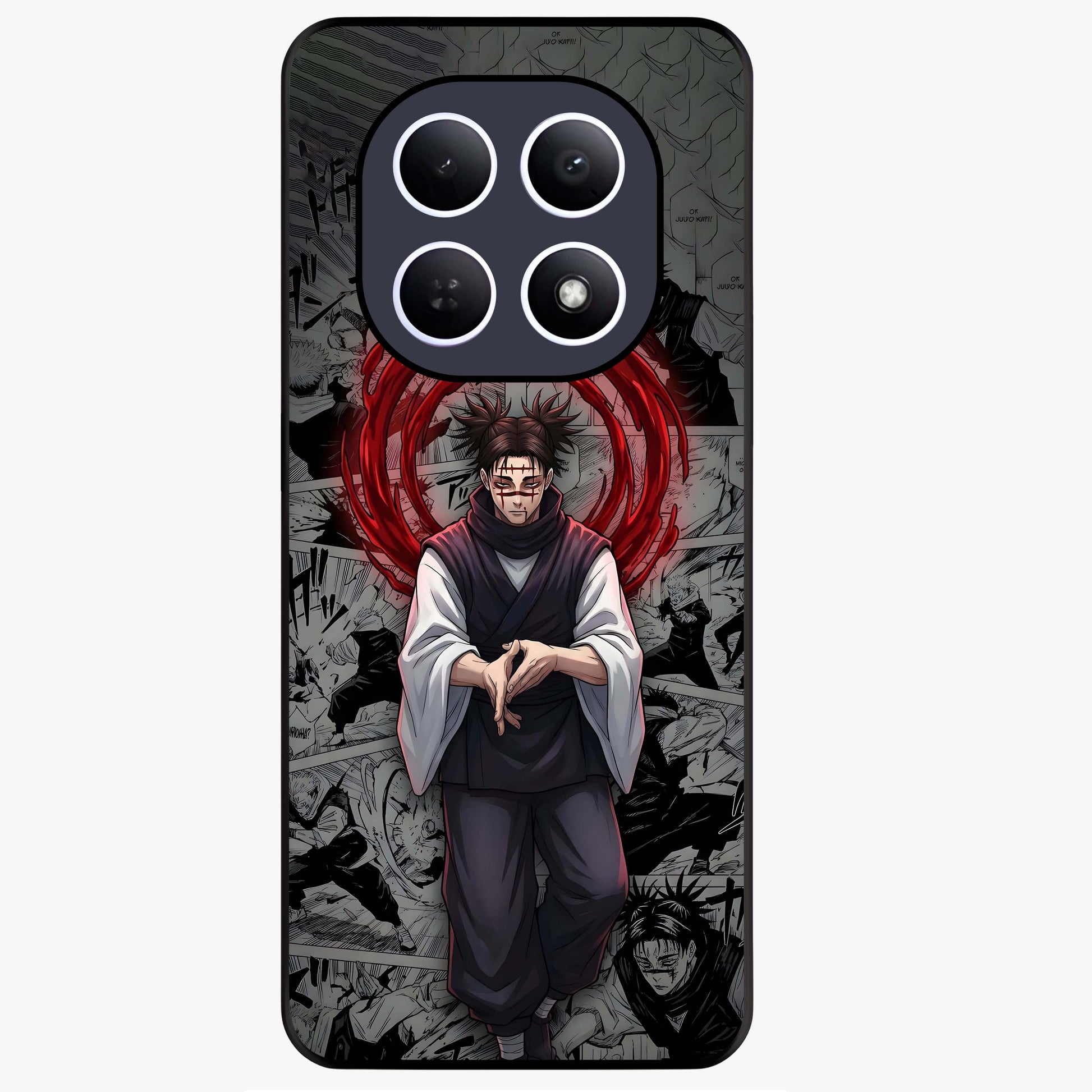 Cursed Ritual Ascension Glass Case showing flat back view with dark ritual themed artwork and glossy glass finish.