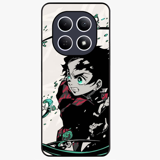 Demon Slayer Glass Case showing flat back view with bold anime inspired artwork and glossy glass finish.