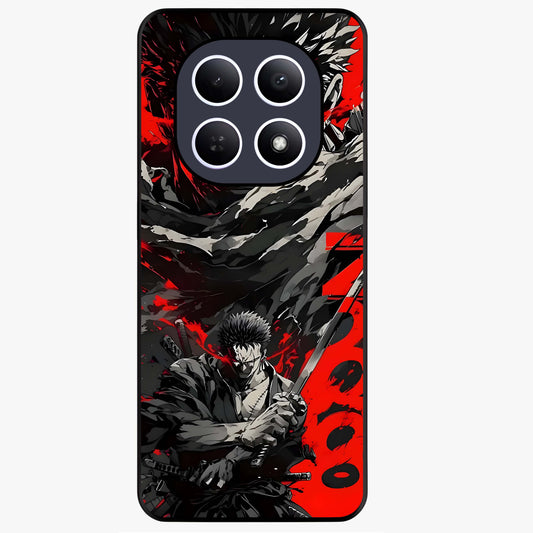 Demon Sword Resolve Glass Case showing flat back view with fierce sword warrior artwork and glossy glass finish.