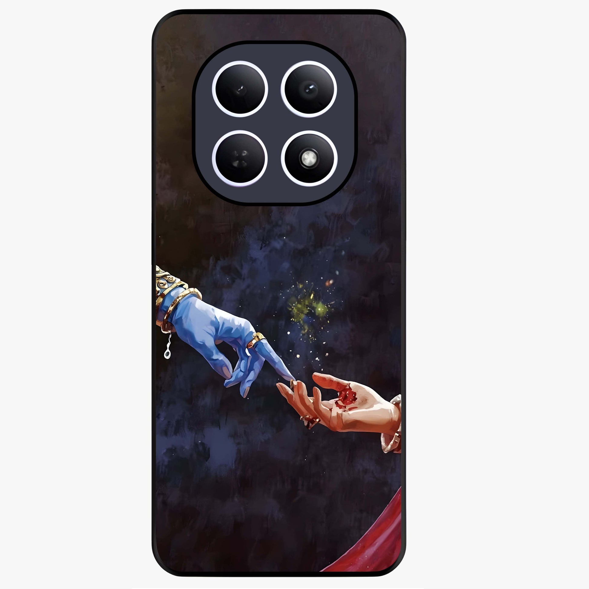 Divine Touch Eternal Glass Case showing flat back view with spiritual themed artwork and glossy glass finish.
