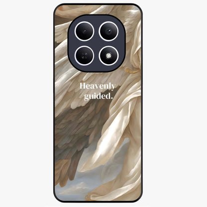 Divine Winged Grace Glass Case showing flat back view with elegant wing inspired artwork and glossy glass finish.