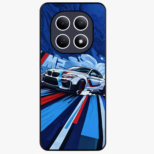 Drift Power Rush Glass Case showing flat back view with dynamic racing inspired artwork and glossy glass finish.