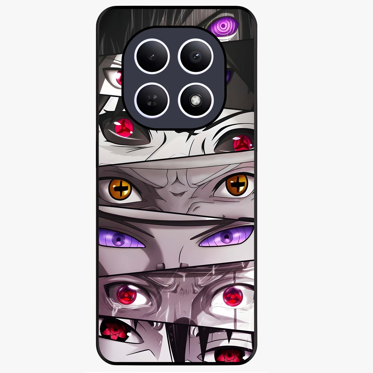 Eyes of Destiny Glass Case showing flat back view with striking eye themed artwork and glossy glass finish.