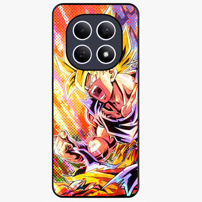 Firing Goku Glass Case showing flat back view with powerful anime inspired artwork and glossy glass finish.