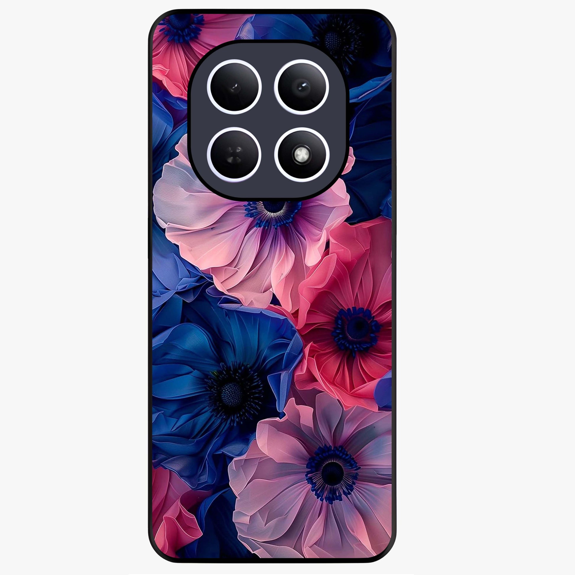Flower Paper Art Pattern Glass Case showing flat back view with paper cut style floral artwork and glossy glass finish.
