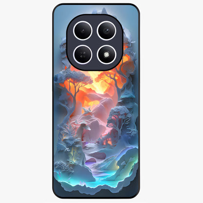 Glow Forest Portal Glass Case showing flat back view with glowing forest portal artwork and glossy glass finish.