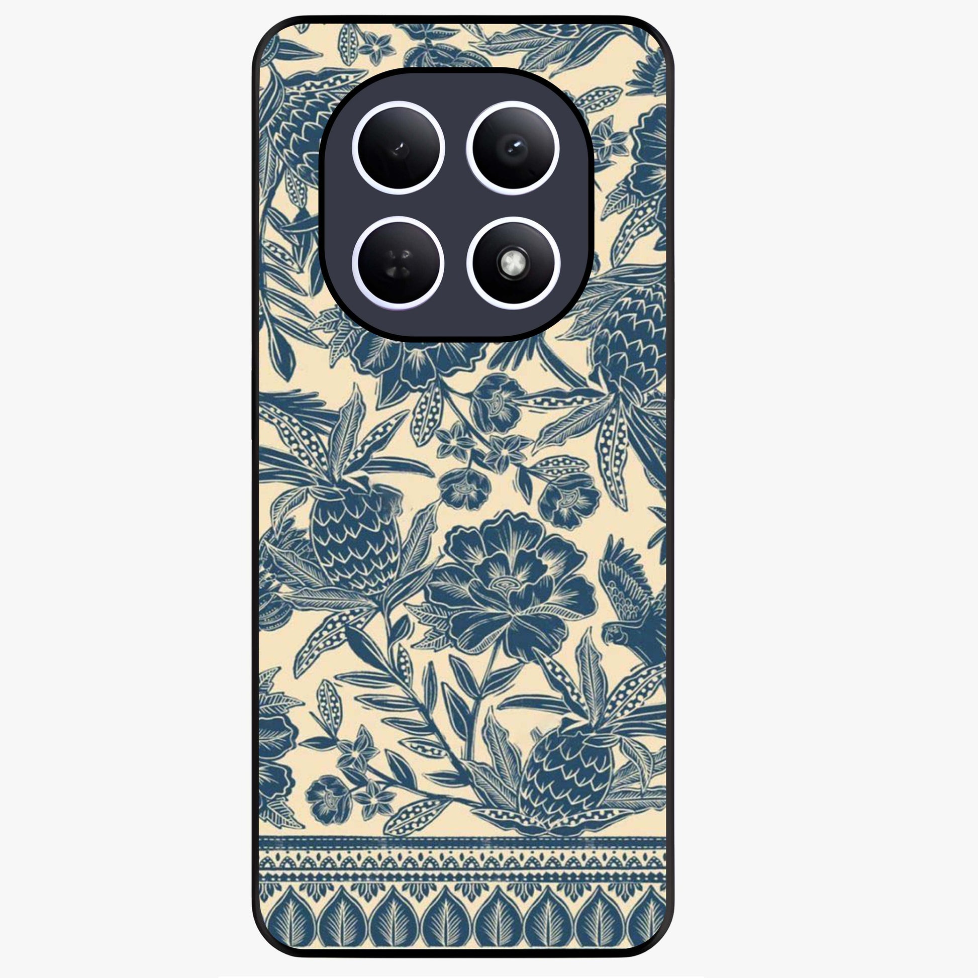 Heirloom Wild Bloom Glass Case showing flat back view with vintage inspired wild flower artwork and glossy glass finish.
