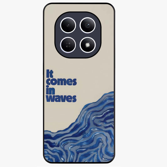 It Comes In Waves Quote Glass Case showing flat back view with inspirational wave themed quote artwork and glossy glass finish.