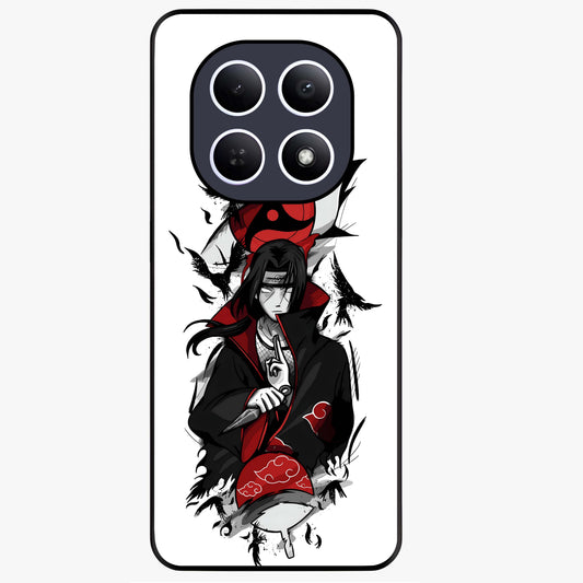 Itachi Sharingan Glass Case showing flat back view with powerful anime eye artwork and glossy glass finish.