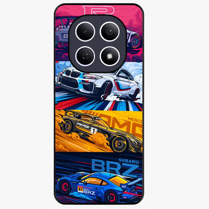 JDM Sports Car Glass Case showing flat back view with high performance sports car artwork and glossy glass finish.