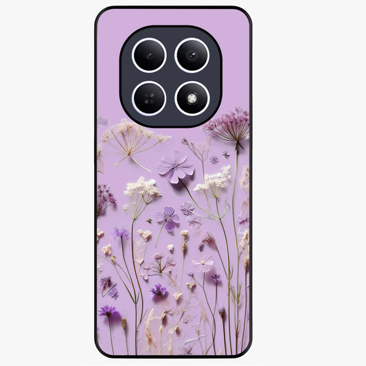Lavender Blossom Dream Glass Case showing flat back view with soft lavender floral artwork and glossy glass finish.