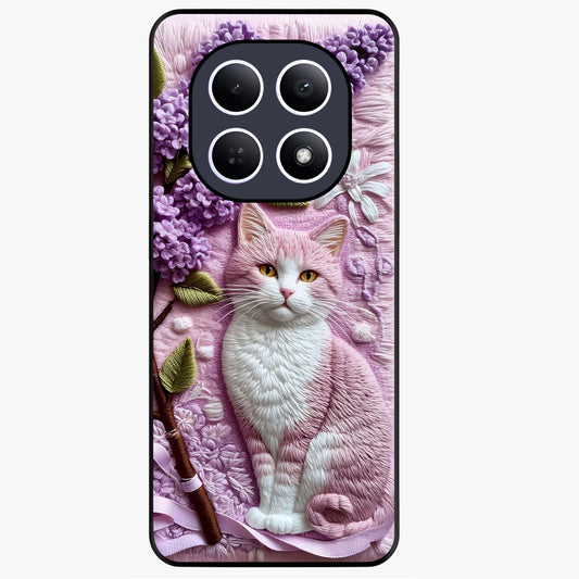 Lavender Cat Whimsy Glass Case showing flat back view with cute lavender cat artwork and glossy glass finish.