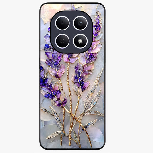 Lavender Dream Glow Glass Case showing flat back view with glowing lavender aesthetic artwork and glossy glass finish.