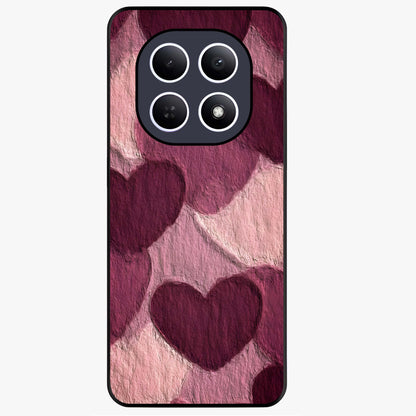 Layered Paper Hearts Glass Case showing flat back view with layered paper heart artwork and glossy glass finish.