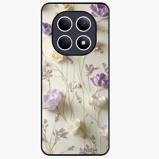 Lilac Breeze Harmony Glass Case showing flat back view with soft lilac themed artwork and glossy glass finish.