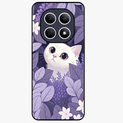 Lilac Hide Peek Cat Glass Case showing flat back view with cute peeking cat artwork and glossy glass finish.
