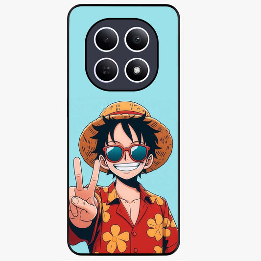 Luffy Summer Anime Vibe Glass Case showing flat back view with vibrant anime character artwork and glossy glass finish.