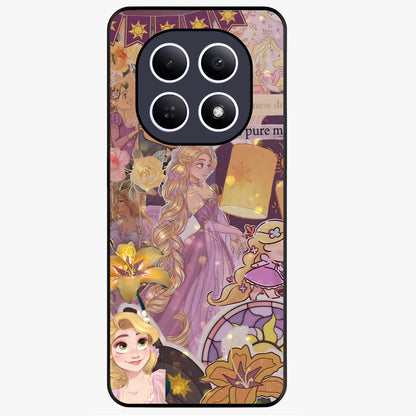 Magical Tangled Dream Glass Case showing flat back view with dreamy tangled artwork and glossy glass finish.