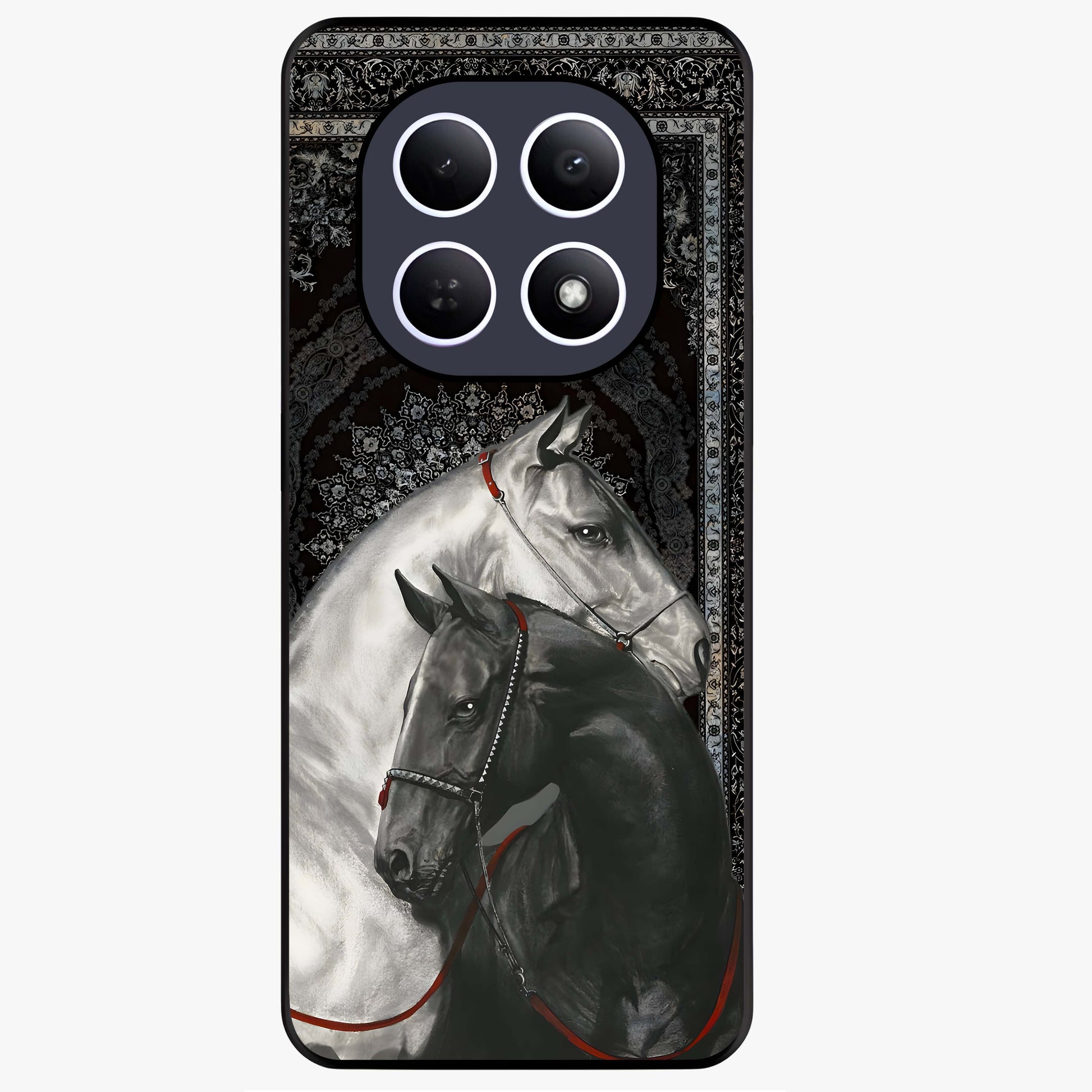 Majestic Ride Legacy Glass Case showing flat back view with powerful automotive inspired artwork and glossy glass finish.
