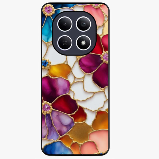 Marble Flower Pattern Glass Case showing flat back view with marble texture floral artwork and glossy glass finish.