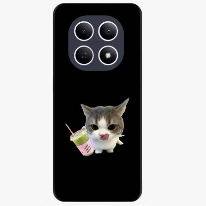 Matcha Cat Style Glass Case showing flat back view with cute matcha themed cat artwork and glossy glass finish.