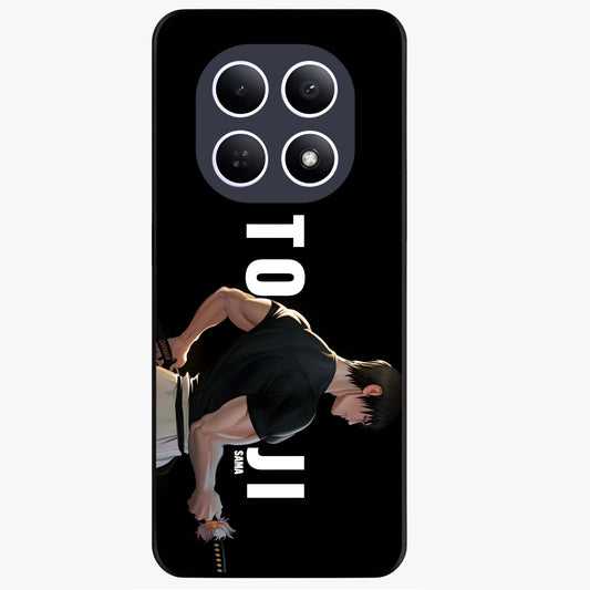 Midnight Blade Resolve Glass Case showing flat back view with dark warrior sword artwork and glossy glass finish.