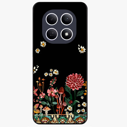 Midnight Bloom Pattern Glass Case showing flat back view with dark floral pattern artwork and glossy glass finish.