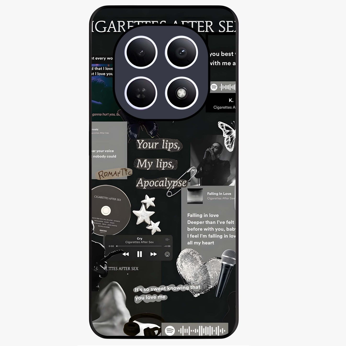 Midnight Love Echo Glass Case showing flat back view with romantic midnight themed artwork and glossy glass finish.