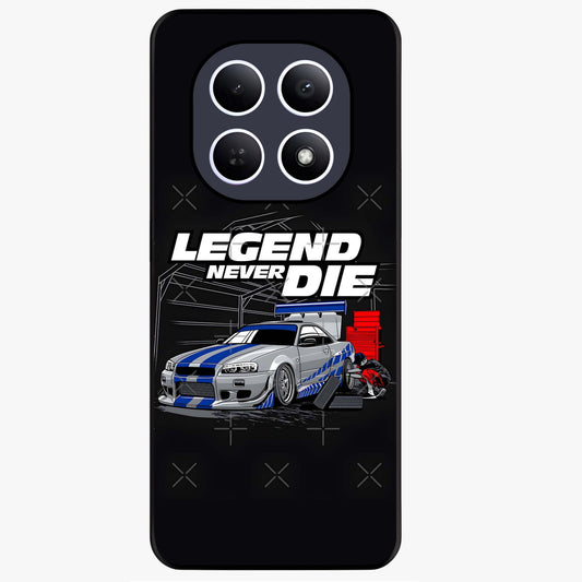 Midnight Racing Legacy Glass Case showing flat back view with sleek racing inspired artwork and glossy glass finish.