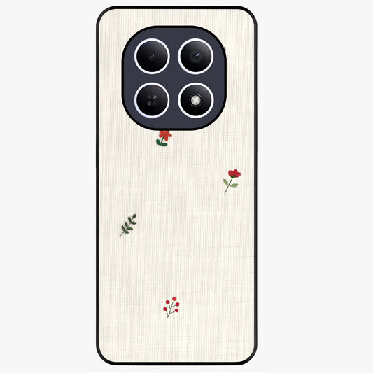 Minimal Petal Whispers Glass Case showing flat back view with soft minimal floral artwork and glossy glass finish.