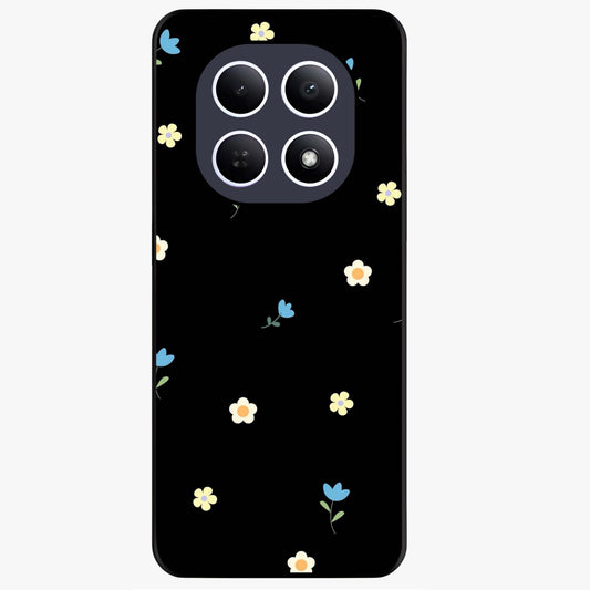 Minimalistic Blue With White Flower Pattern Glass Case showing flat back view with blue background and white flower pattern and glossy glass finish.