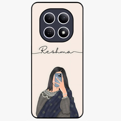 Mirror Mood Muse With Custom Name Glass Case showing flat back view with stylish mirrored artwork and personalized name design.