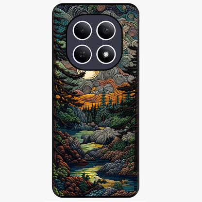 Moonlight Forest Dream Glass Case showing flat back view with mystical forest moonlight artwork and glossy glass finish.