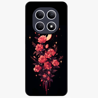 Moonlit Floral Elegance Glass Case showing flat back view with elegant floral artwork under moonlit tones and glossy glass finish.
