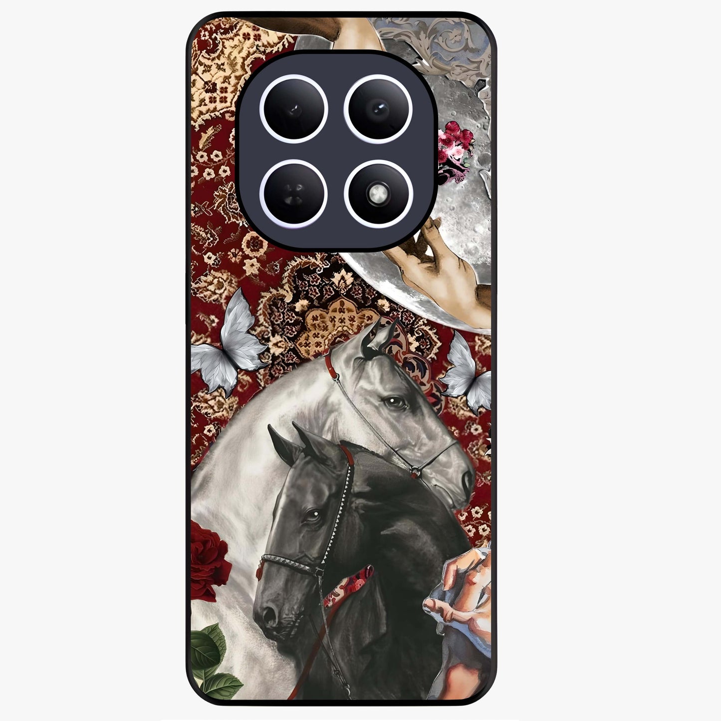 Moonlit Royal Stallion Glass Case showing flat back view with majestic horse under moonlight artwork and glossy glass finish.