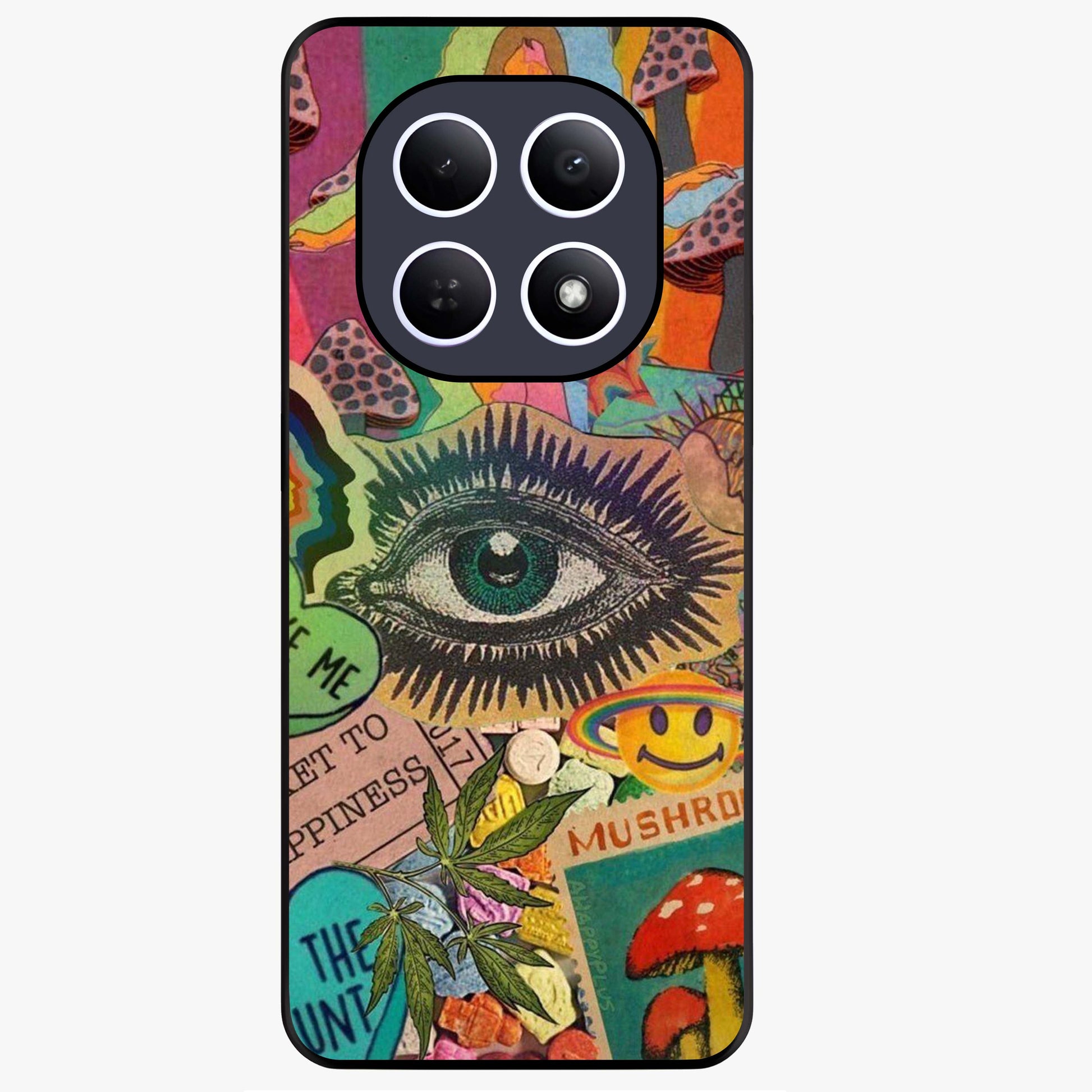 Mystic Eye Wonderland Glass Case showing flat back view with mystical eye themed artwork and glossy glass finish.