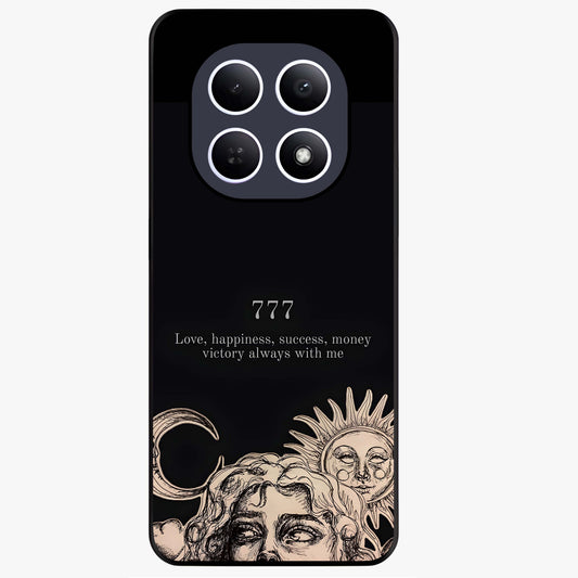 Mystic Victory Aura Glass Case showing flat back view with victory symbol artwork and glossy glass finish.