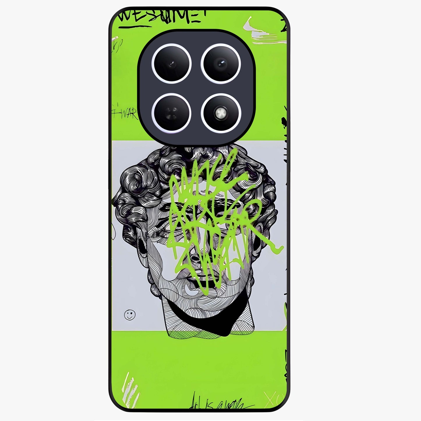 Neo Graffiti Rebellion Glass Case showing flat back view with vibrant graffiti artwork and glossy glass finish.