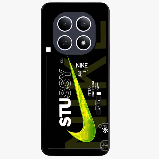 Neon Street Edition Glass Case showing flat back view with neon street style artwork and glossy glass finish.