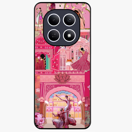 Pink Palace Muse Glass Case showing flat back view with elegant palace inspired artwork and glossy glass finish.