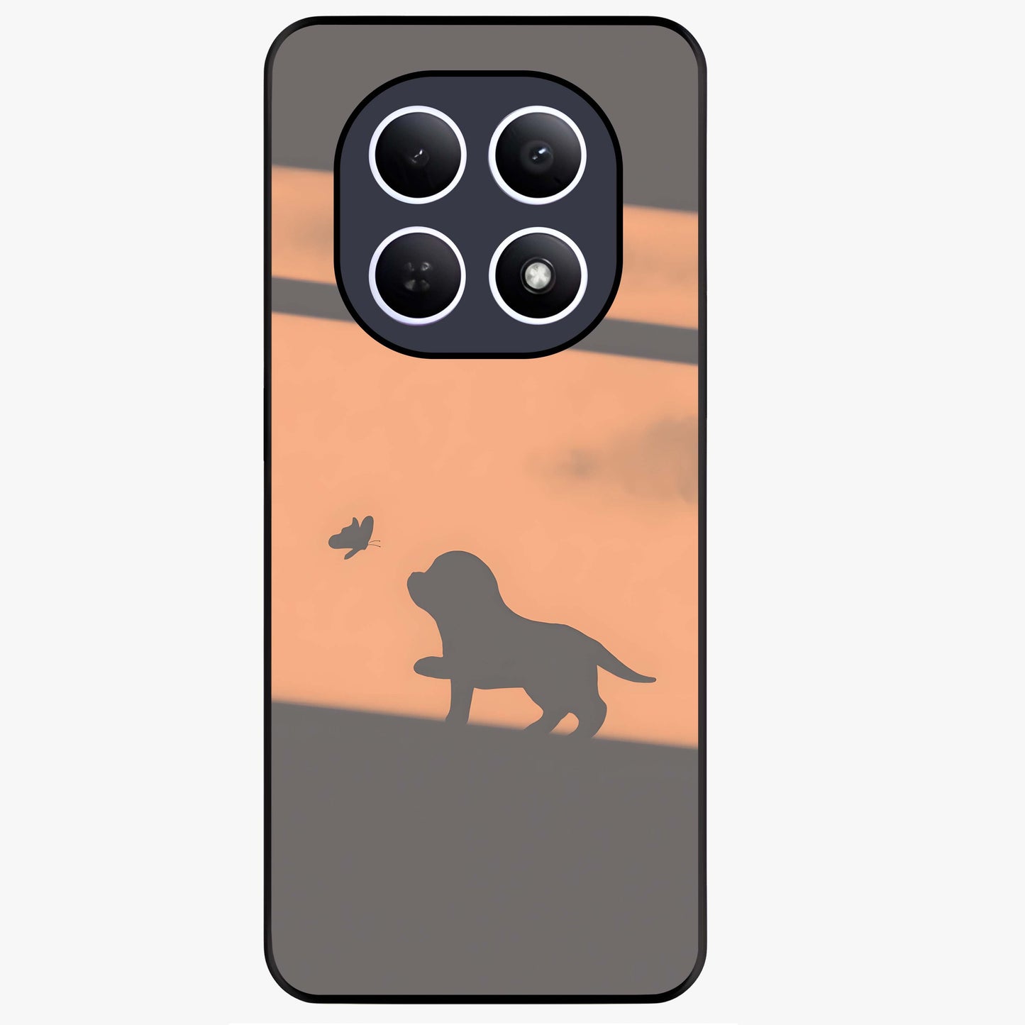 Puppy Shadow Art Glass Case showing flat back view with cute puppy shadow style artwork and glossy glass finish.