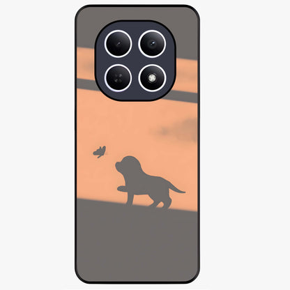 Puppy Shadow Art Glass Case showing flat back view with cute puppy shadow style artwork and glossy glass finish.