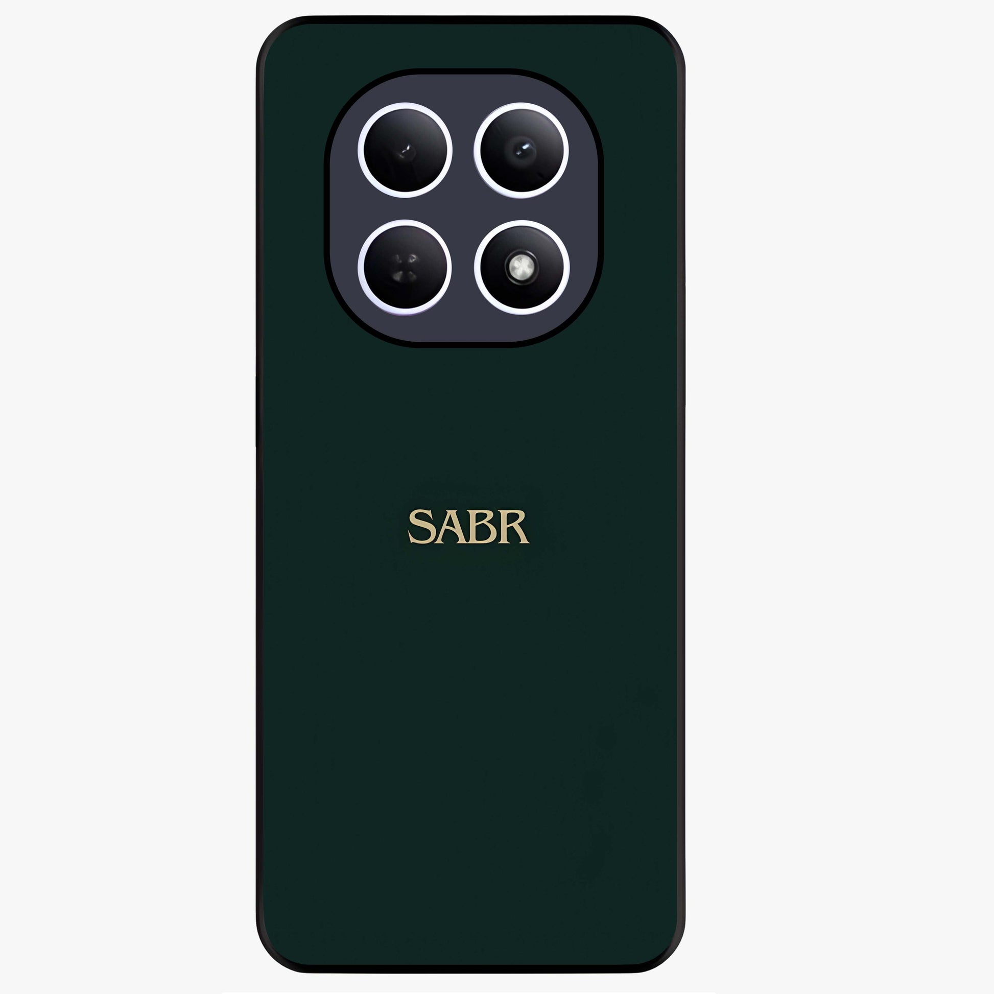 Sabr Minimal Patience Glass Case showing flat back view with minimalist typography artwork and glossy glass finish.