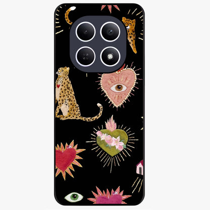 Sacred Jungle Heart Glass Case showing flat back view with jungle inspired heart artwork and glossy glass finish.