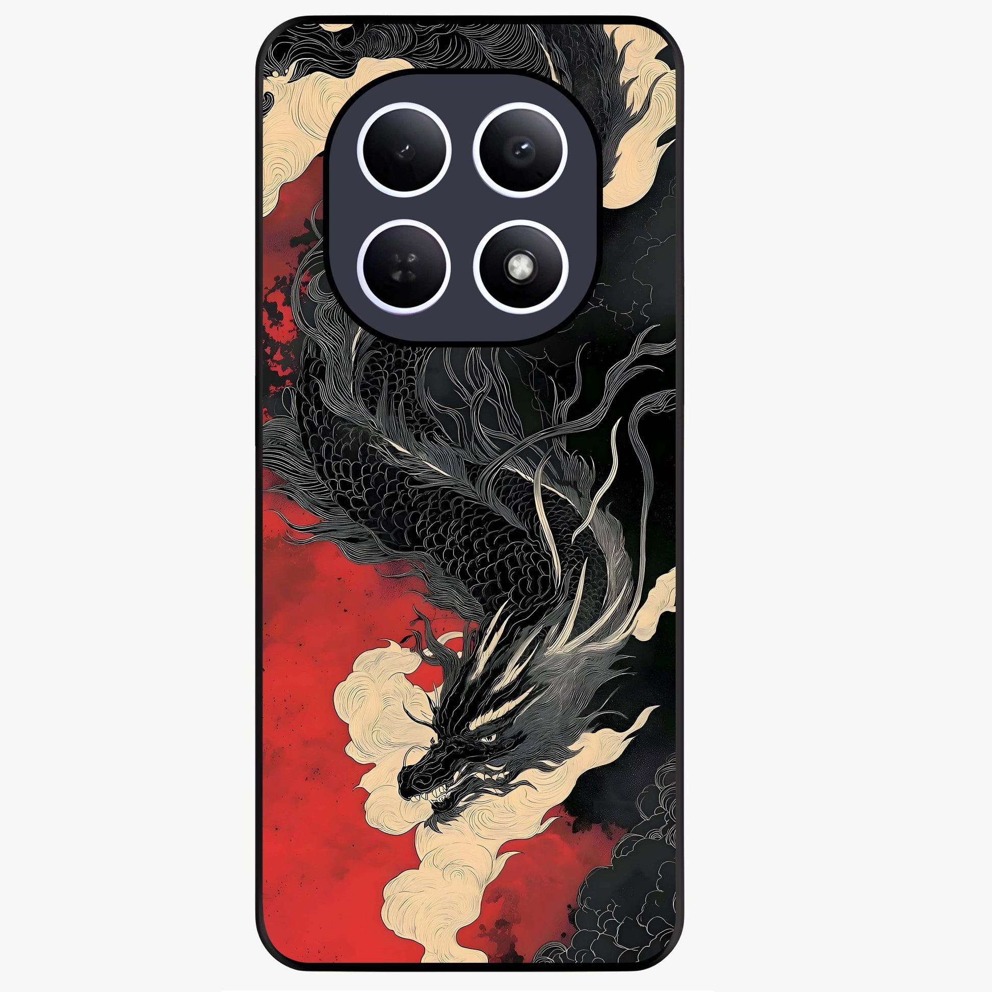 Shadow Dragon Fury Glass Case showing flat back view with fierce dragon artwork and glossy glass finish.