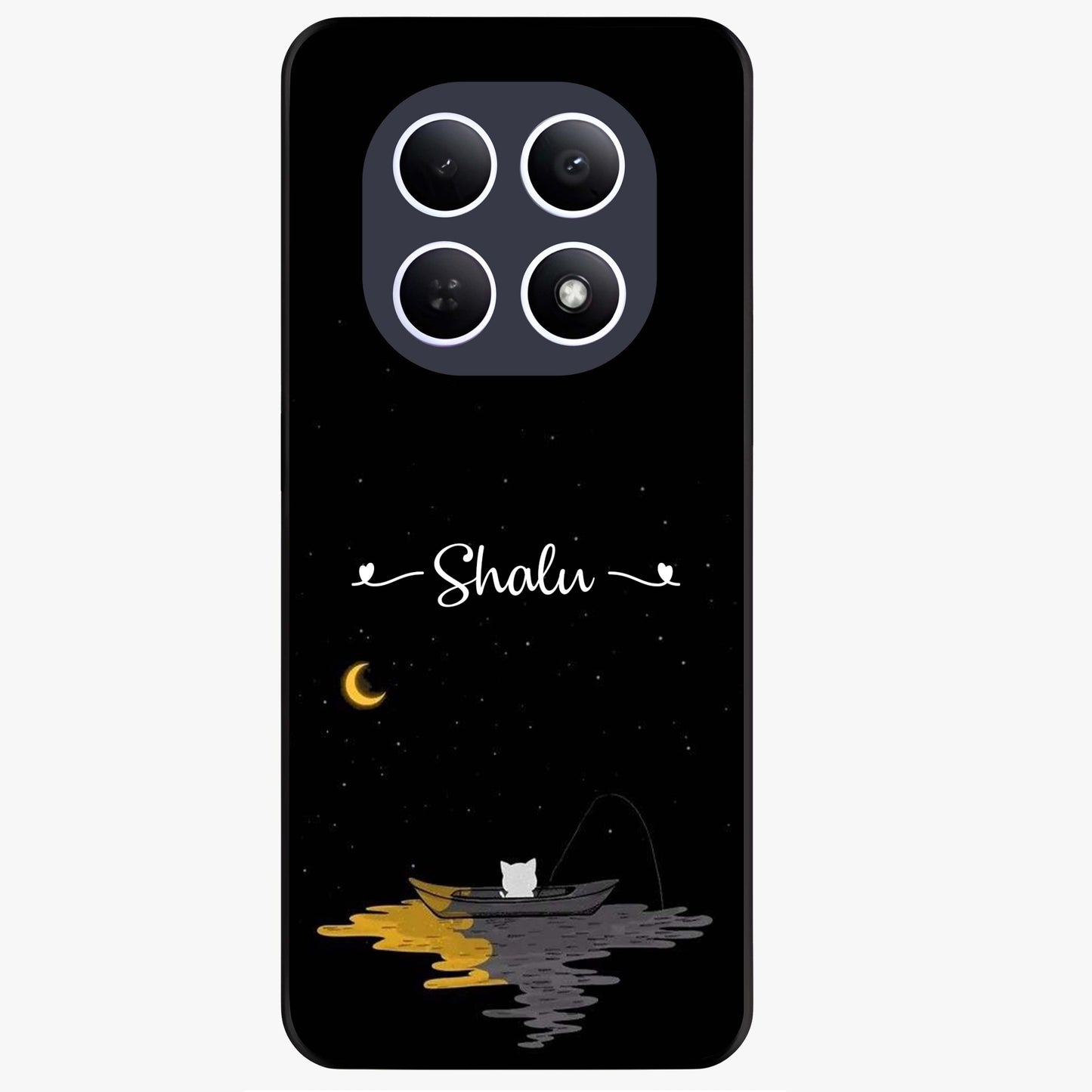Silent Night Row Glass Case showing flat back view with calm night themed artwork and glossy glass finish.